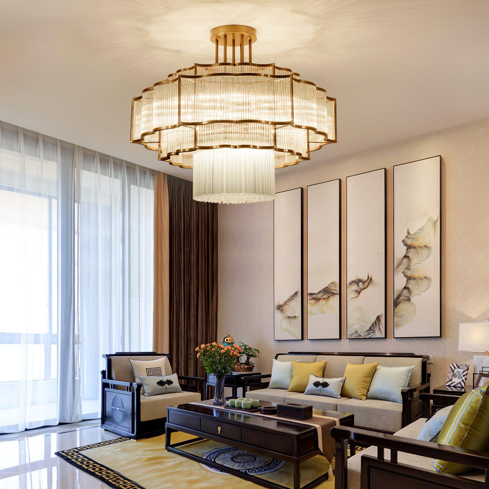Pharo II Tiered Crystal Pendant Light Modern Luxury Chandelier in Gold and Black Finish