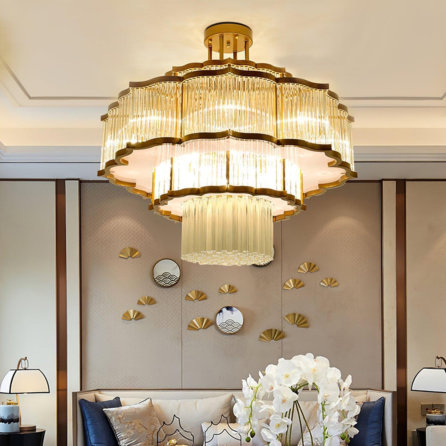 Pharo II Tiered Crystal Pendant Light Modern Luxury Chandelier in Gold and Black Finish