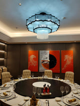 Pharo II Tiered Crystal Pendant Light Modern Luxury Chandelier in Gold and Black Finish