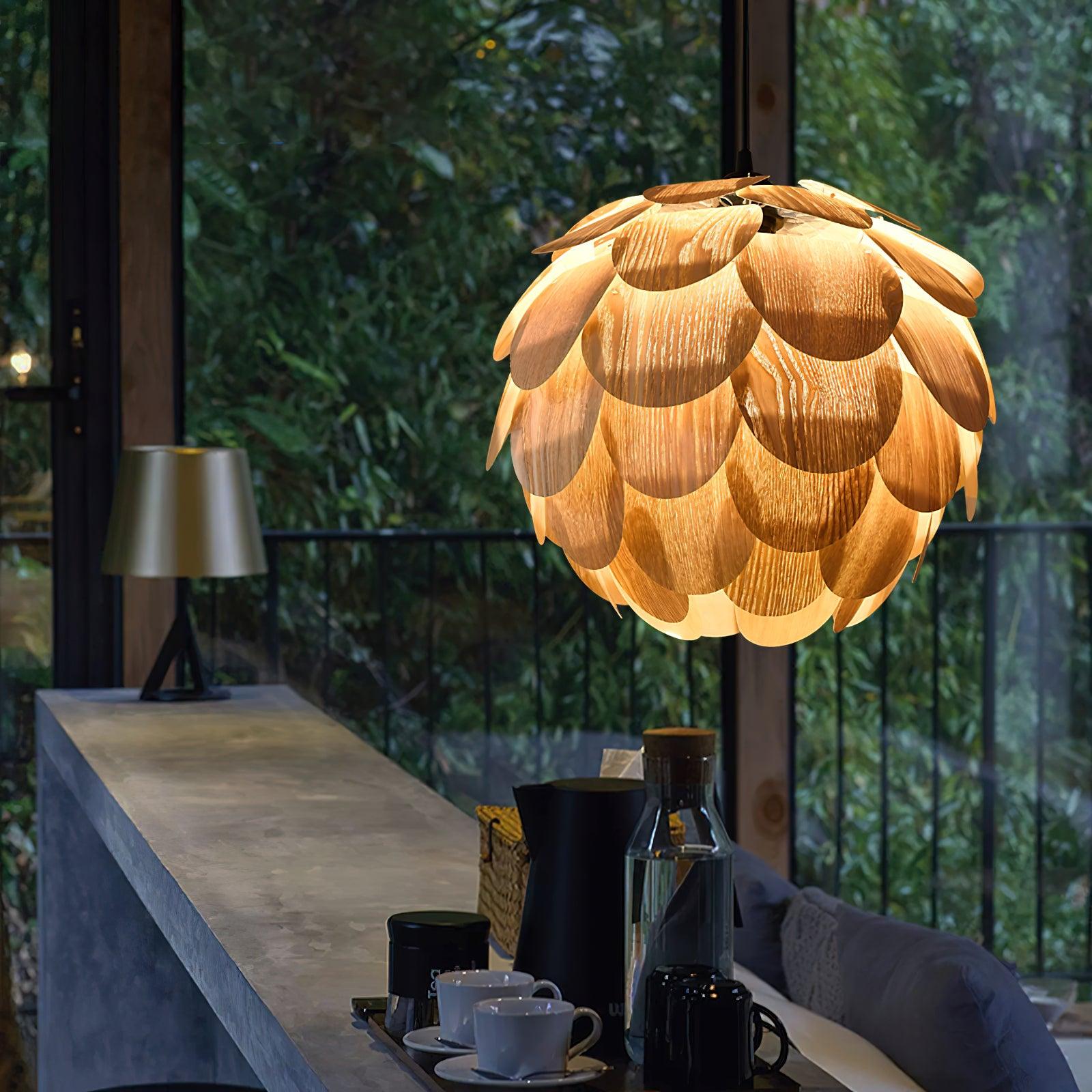 Pinecone Natural Ash Wood Pendant Light Organic Design Ceiling Fixture for Modern Home Interior Lighting