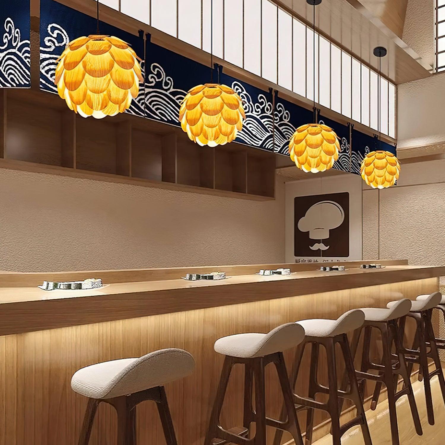 Pinecone Natural Ash Wood Pendant Light Organic Design Ceiling Fixture for Modern Home Interior Lighting