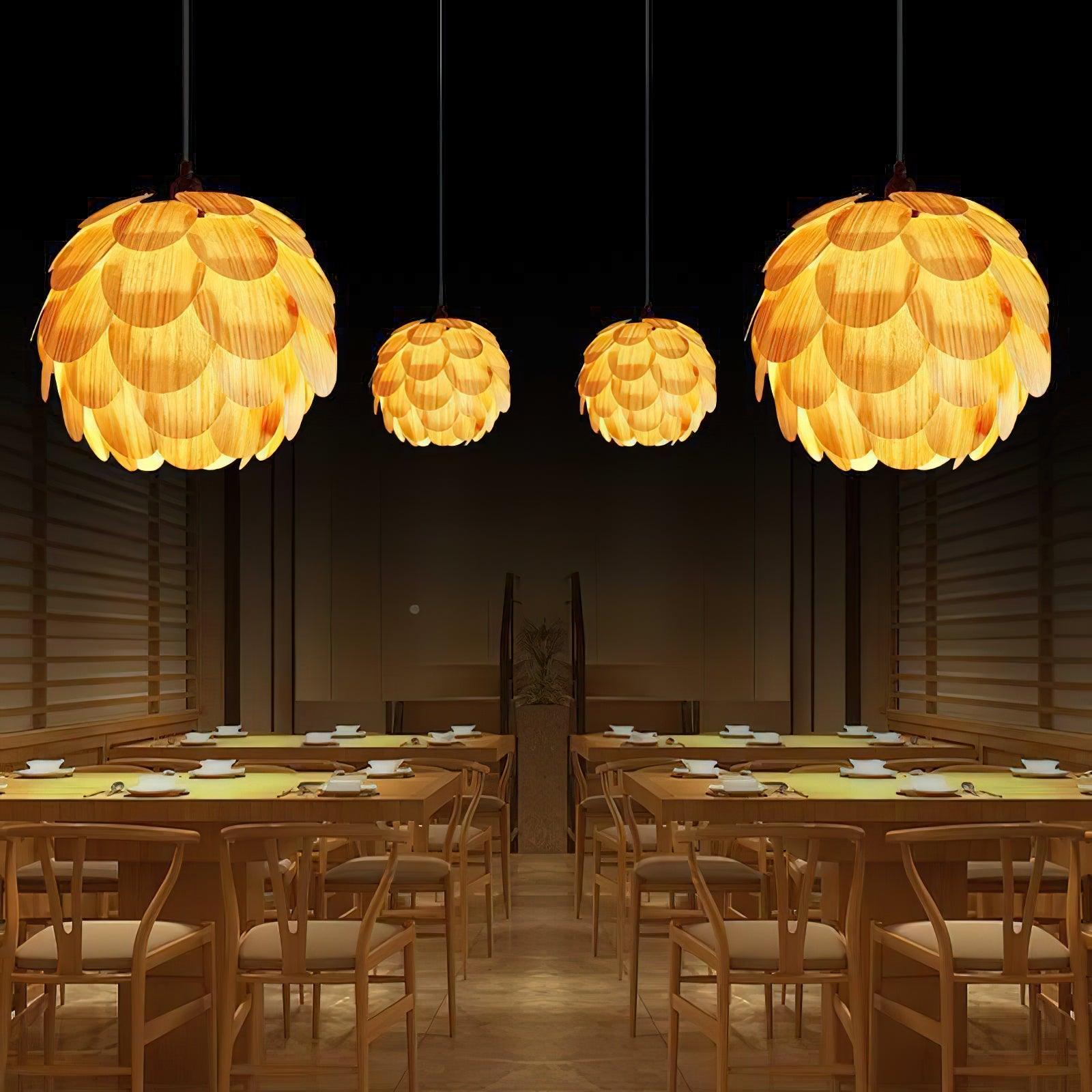 Pinecone Natural Ash Wood Pendant Light Organic Design Ceiling Fixture for Modern Home Interior Lighting