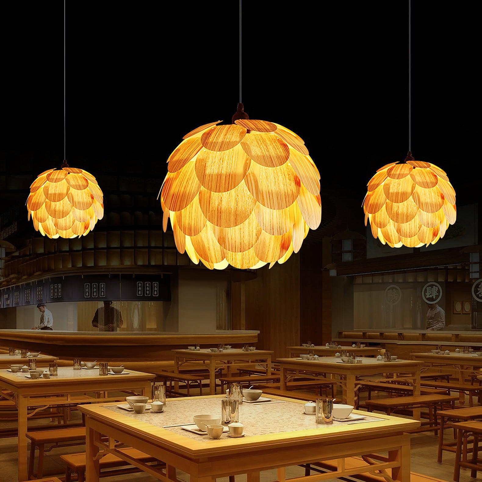 Pinecone Natural Ash Wood Pendant Light Organic Design Ceiling Fixture for Modern Home Interior Lighting