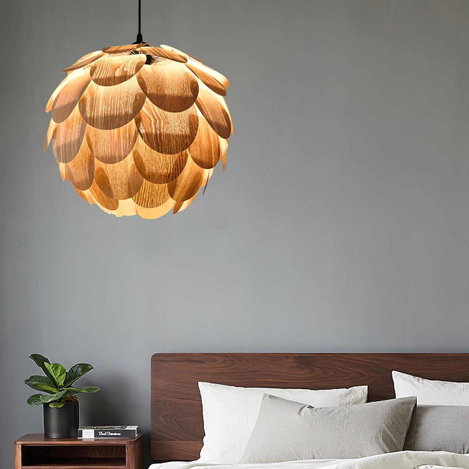 Pinecone Natural Ash Wood Pendant Light Organic Design Ceiling Fixture for Modern Home Interior Lighting