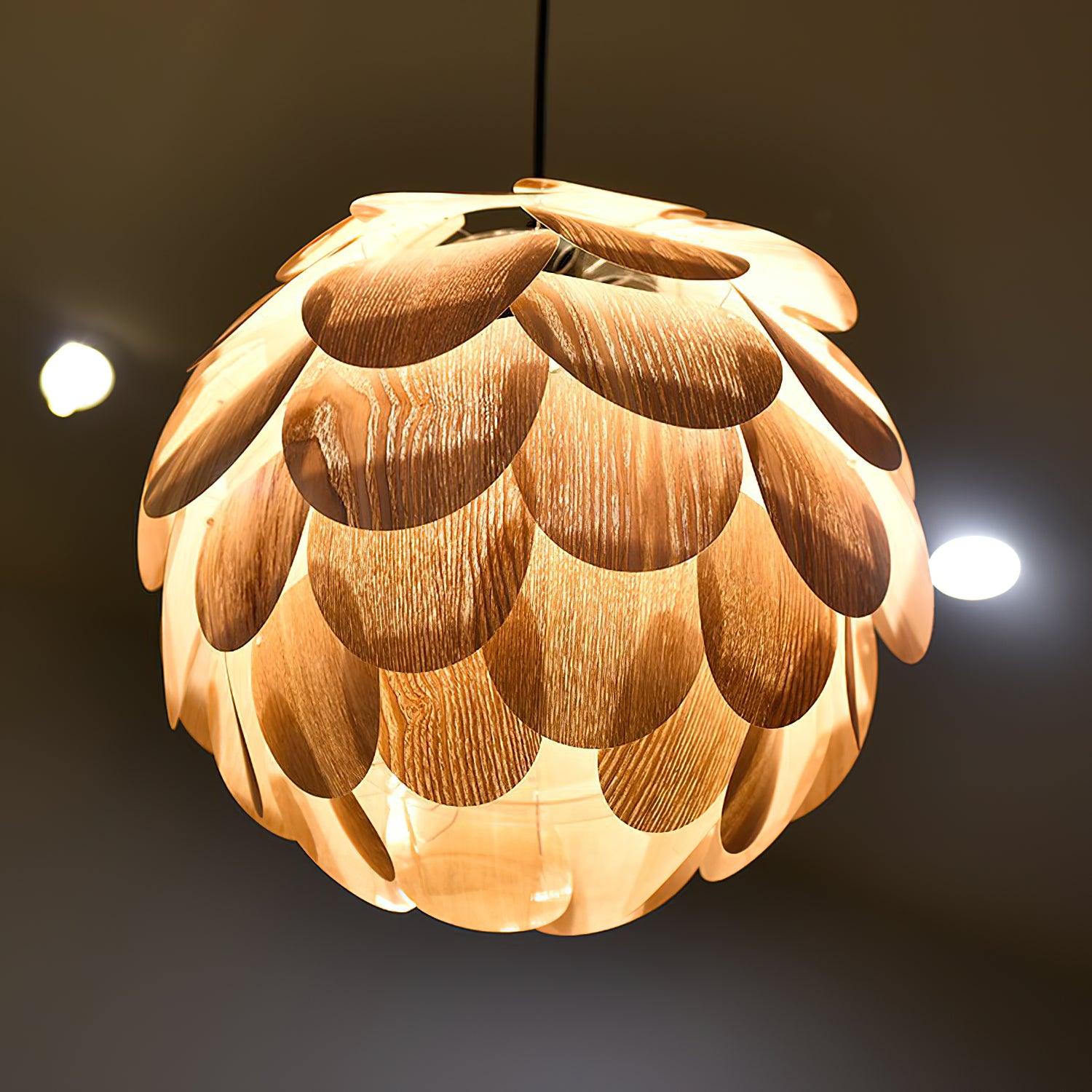 Pinecone Natural Ash Wood Pendant Light Organic Design Ceiling Fixture for Modern Home Interior Lighting