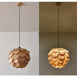 Pinecone Natural Ash Wood Pendant Light Organic Design Ceiling Fixture for Modern Home Interior Lighting