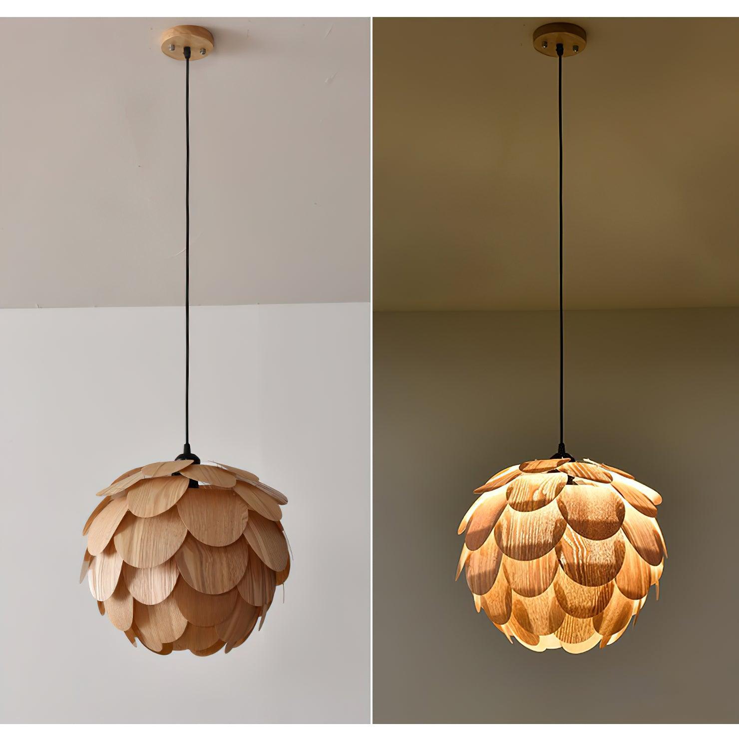 Pinecone Natural Ash Wood Pendant Light Organic Design Ceiling Fixture for Modern Home Interior Lighting
