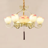 Pink and White Floral Lotus Bloom Pendant Light Resin Matcha Style Chandelier