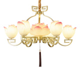 Pink and White Floral Lotus Bloom Pendant Light Resin Matcha Style Chandelier