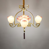 Pink and White Floral Lotus Bloom Pendant Light Resin Matcha Style Chandelier