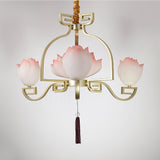 Pink and White Floral Lotus Bloom Pendant Light Resin Matcha Style Chandelier