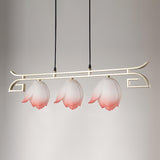 Pink and White Floral Lotus Bloom Pendant Light Resin Matcha Style Chandelier