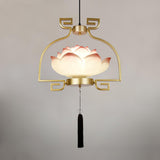 Pink and White Floral Lotus Bloom Pendant Light Resin Matcha Style Chandelier