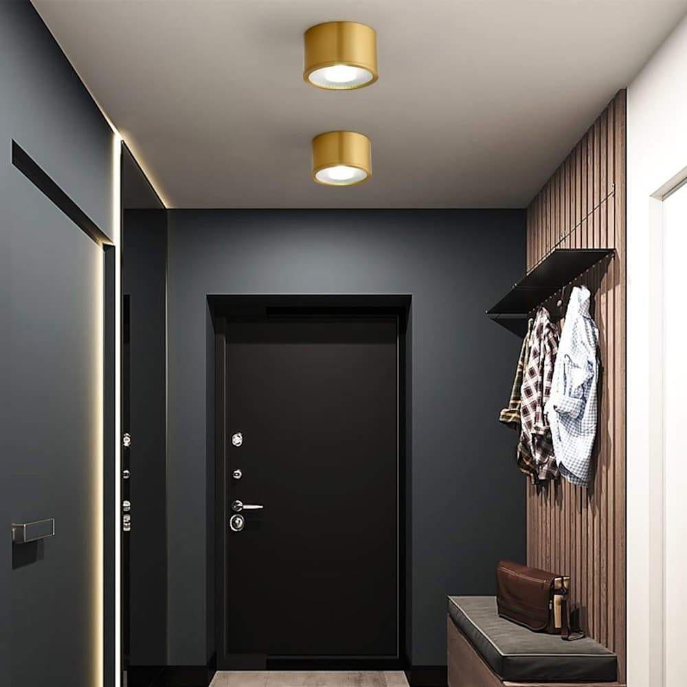 Minimalist Cylindrical LED Flush Mount Ceiling Light Copper Brass Gold Finish Downlight