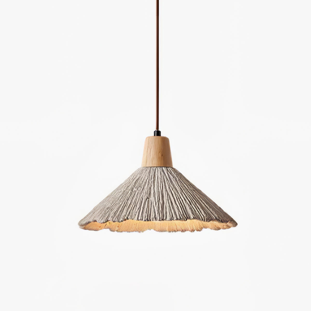 Pleated Concrete Pendant Light with Wood Accents for Modern Dining and Kitchen Decor