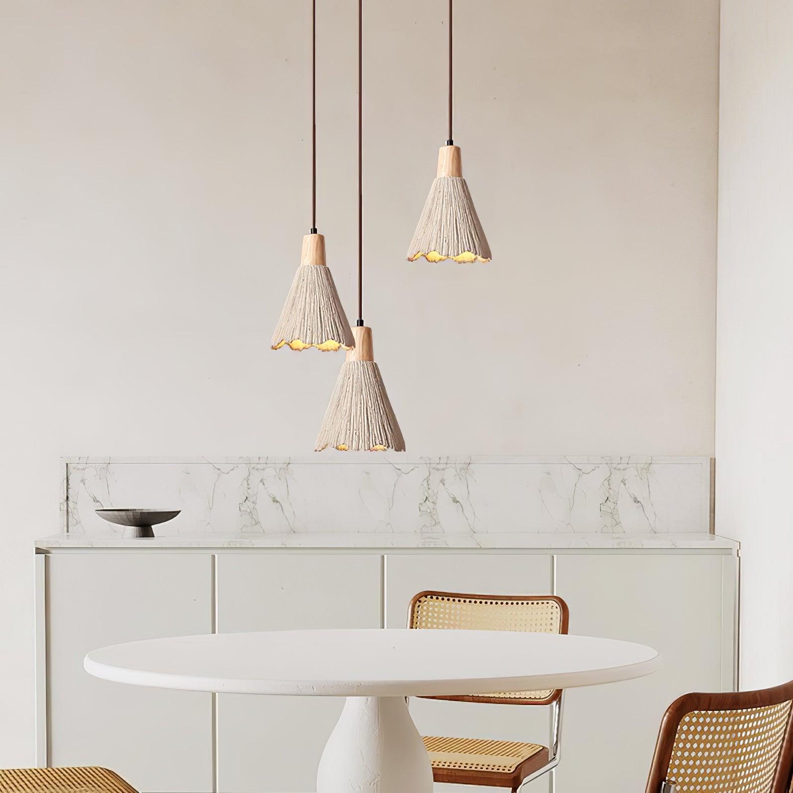 Pleated Concrete Pendant Light with Wood Accents for Modern Dining and Kitchen Decor