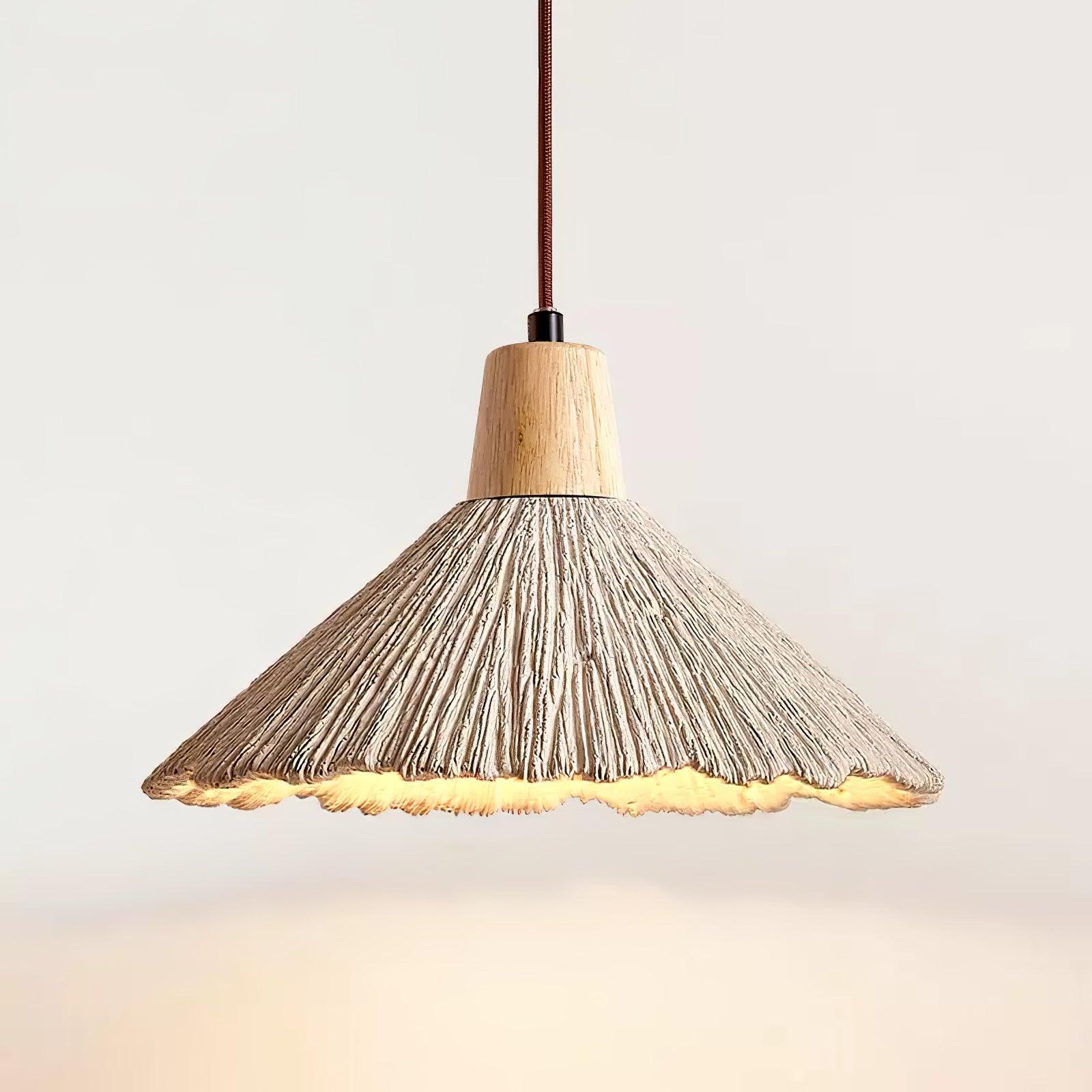 Pleated Concrete Pendant Light with Wood Accents for Modern Dining and Kitchen Decor