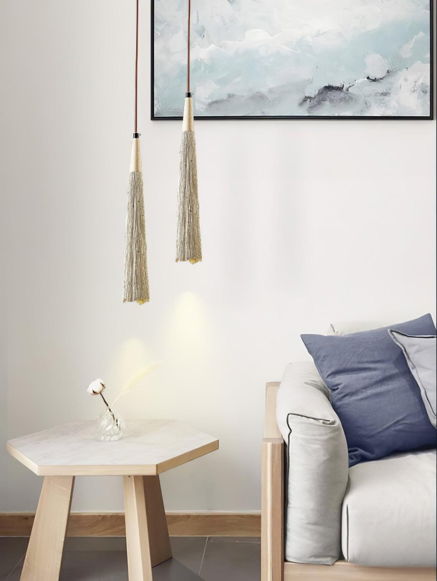 Pleated Concrete Pendant Light with Wood Accents for Modern Dining and Kitchen Decor