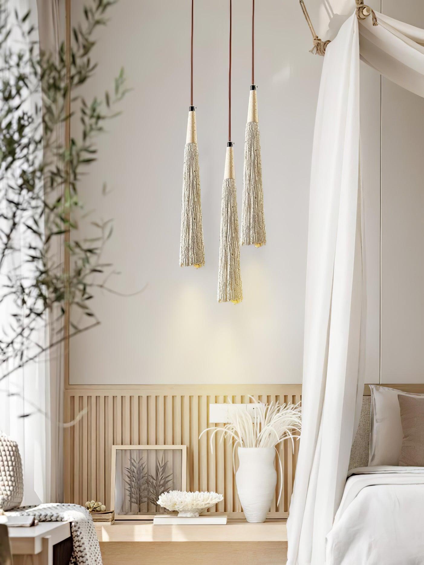 Pleated Concrete Pendant Light with Wood Accents for Modern Dining and Kitchen Decor