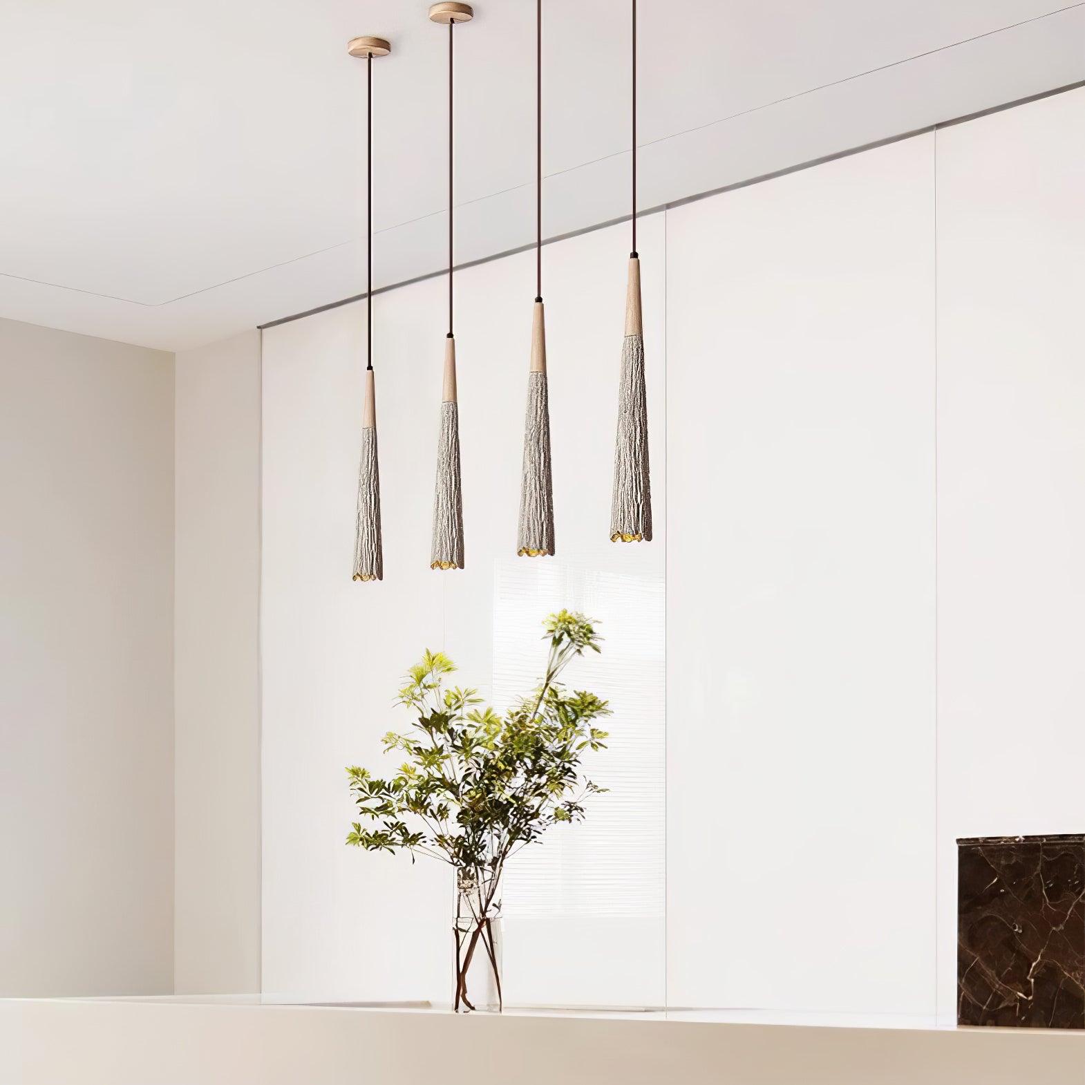 Pleated Concrete Pendant Light with Wood Accents for Modern Dining and Kitchen Decor