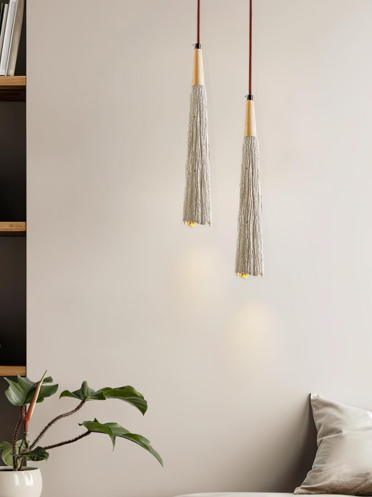 Pleated Concrete Pendant Light with Wood Accents for Modern Dining and Kitchen Decor