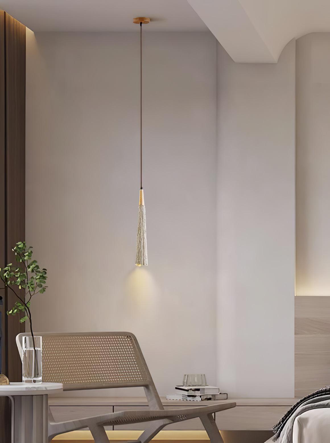 Pleated Concrete Pendant Light with Wood Accents for Modern Dining and Kitchen Decor