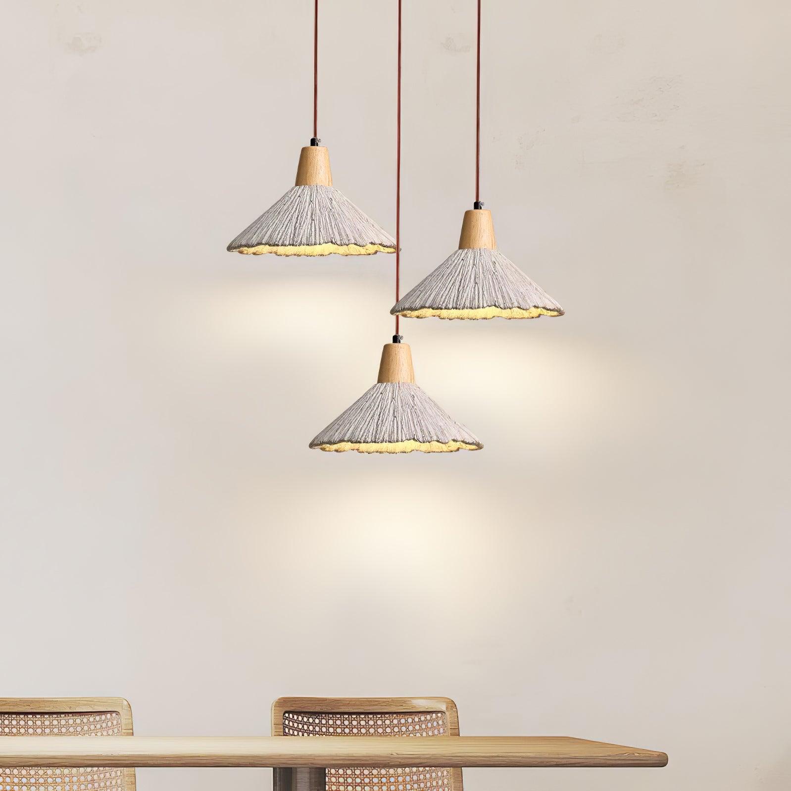 Pleated Concrete Pendant Light with Wood Accents for Modern Dining and Kitchen Decor