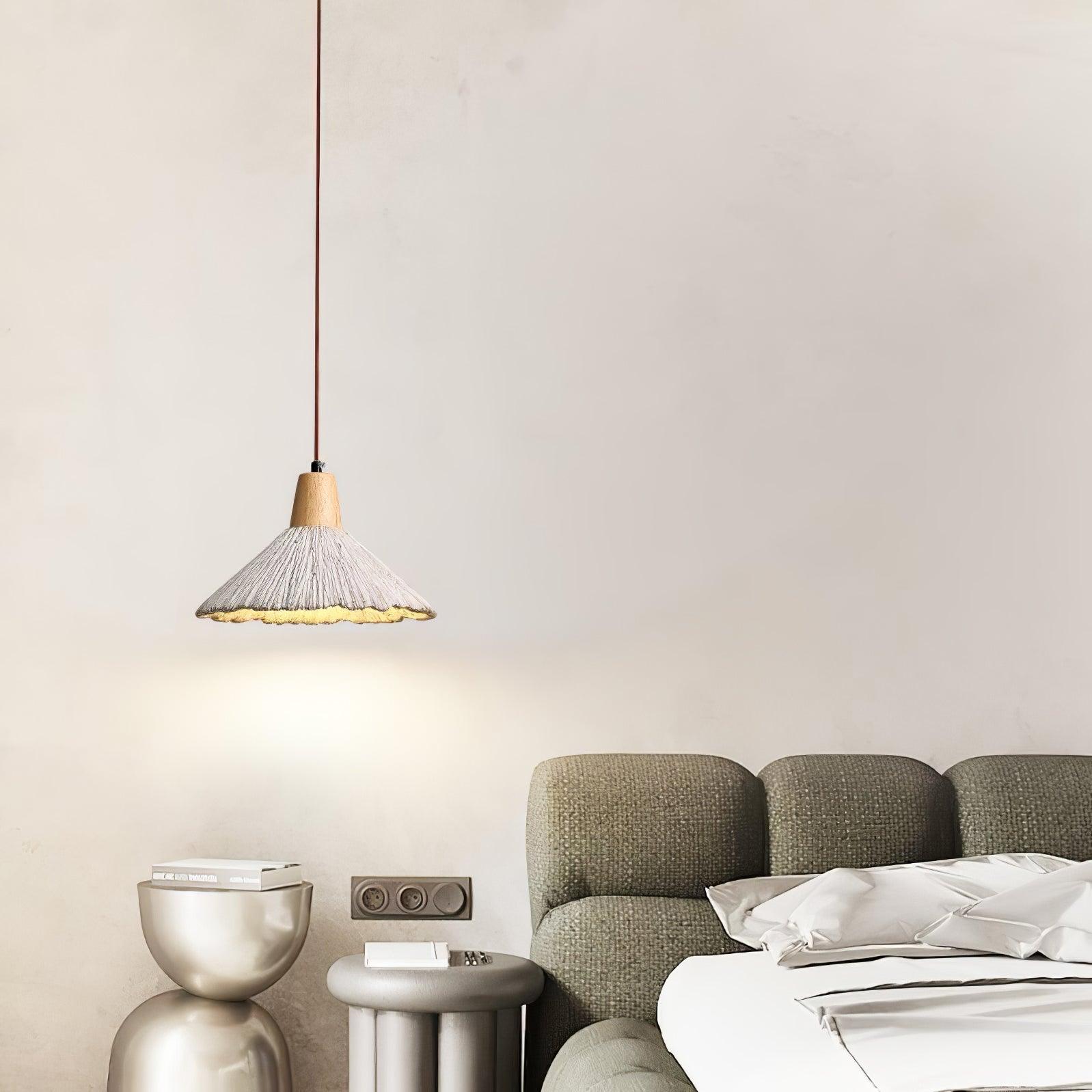 Pleated Concrete Pendant Light with Wood Accents for Modern Dining and Kitchen Decor