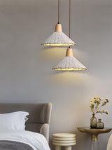 Pleated Concrete Pendant Light with Wood Accents for Modern Dining and Kitchen Decor