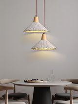 Pleated Concrete Pendant Light with Wood Accents for Modern Dining and Kitchen Decor