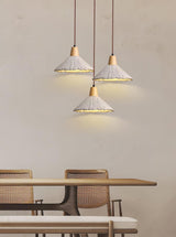 Pleated Concrete Pendant Light with Wood Accents for Modern Dining and Kitchen Decor