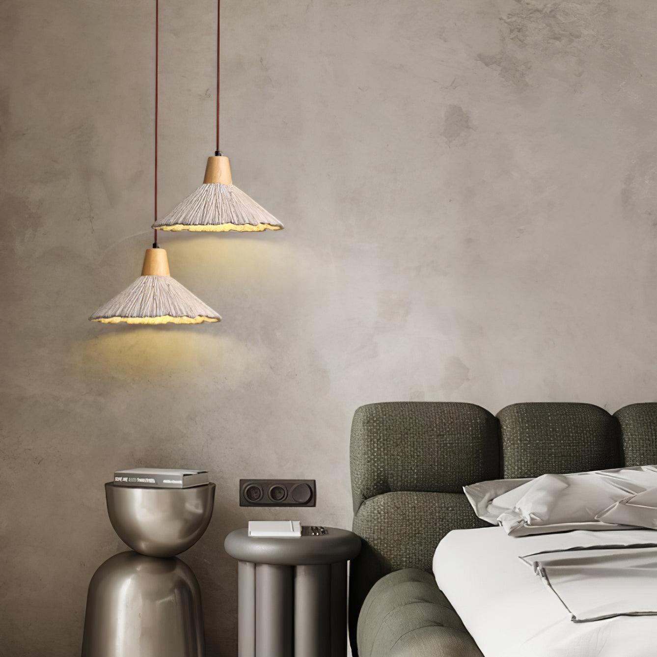 Pleated Concrete Pendant Light with Wood Accents for Modern Dining and Kitchen Decor