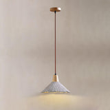 Pleated Concrete Pendant Light with Wood Accents for Modern Dining and Kitchen Decor