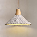 Pleated Concrete Pendant Light with Wood Accents for Modern Dining and Kitchen Decor
