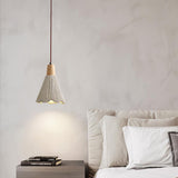 Pleated Concrete Pendant Light with Wood Accents for Modern Dining and Kitchen Decor