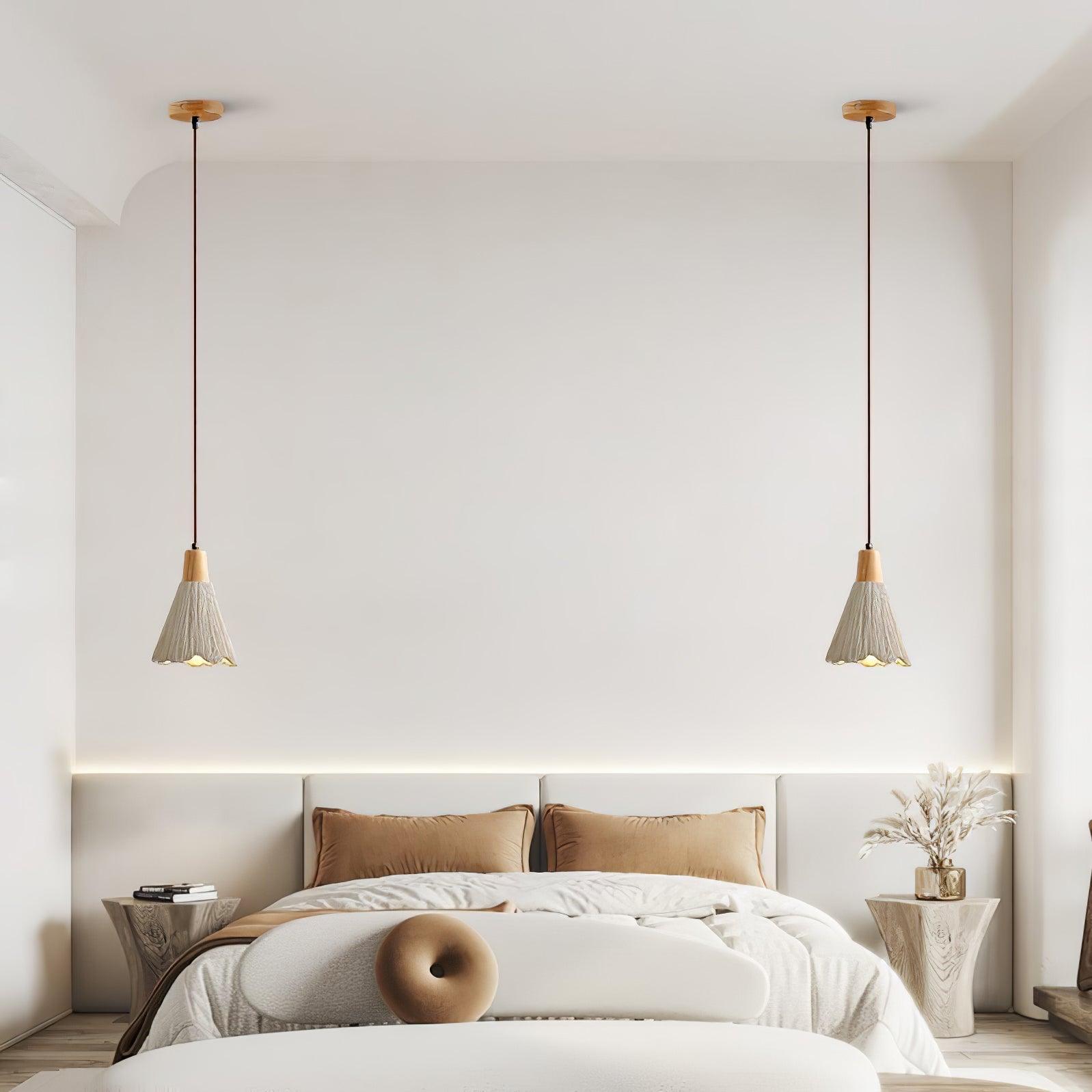 Pleated Concrete Pendant Light with Wood Accents for Modern Dining and Kitchen Decor