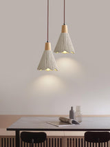 Pleated Concrete Pendant Light with Wood Accents for Modern Dining and Kitchen Decor
