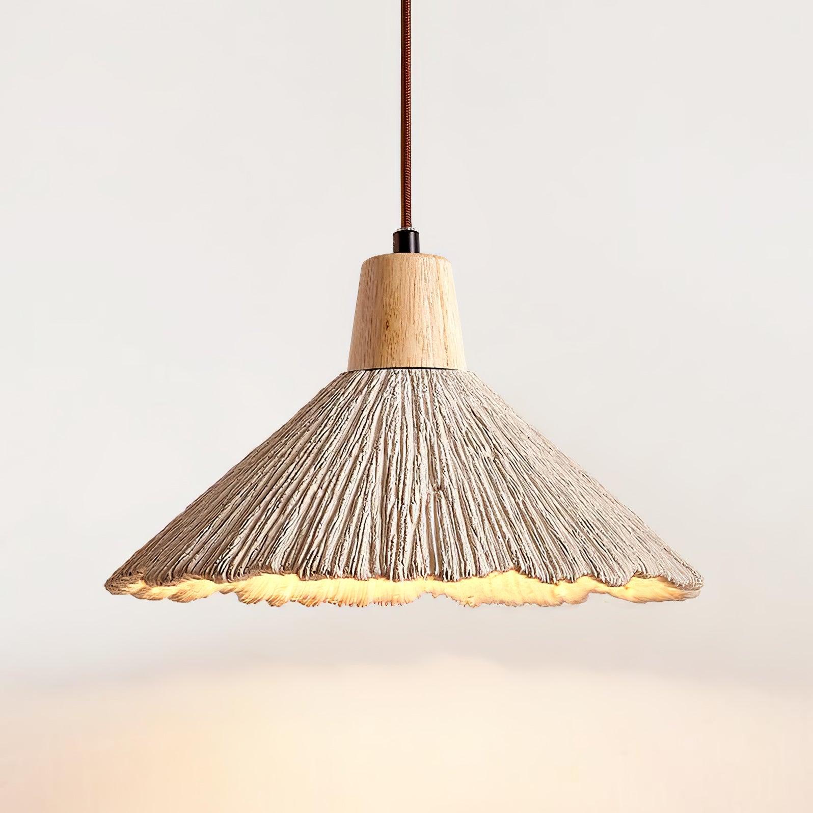 Pleated Concrete Pendant Light with Wood Accents for Modern Dining and Kitchen Decor