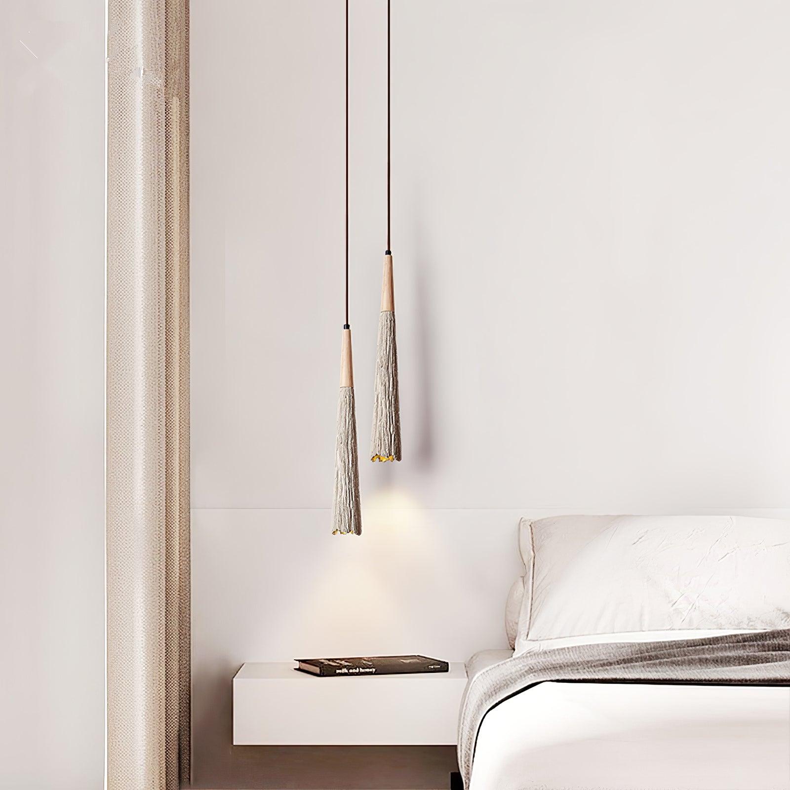 Pleated Concrete Pendant Light with Wood Accents for Modern Dining and Kitchen Decor