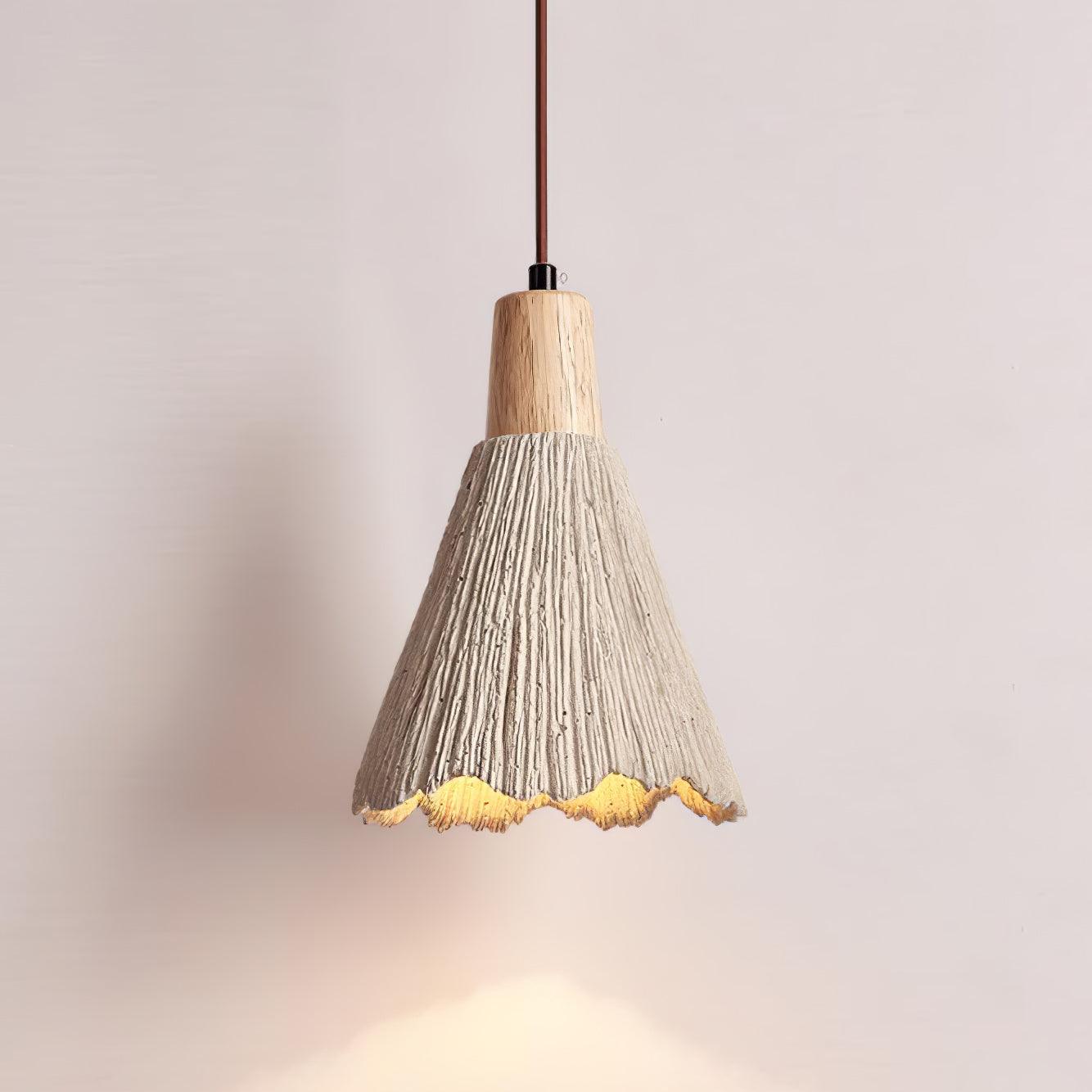 Pleated Concrete Pendant Light with Wood Accents for Modern Dining and Kitchen Decor