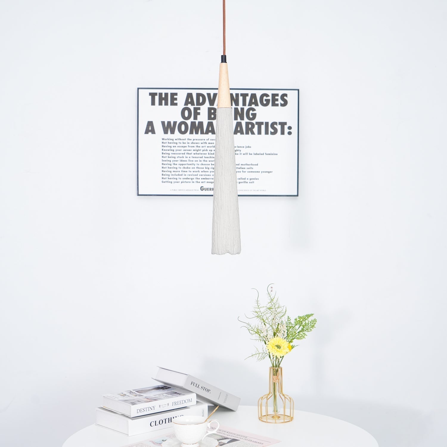 Pleated Concrete Pendant Light with Wood Accents for Modern Dining and Kitchen Decor