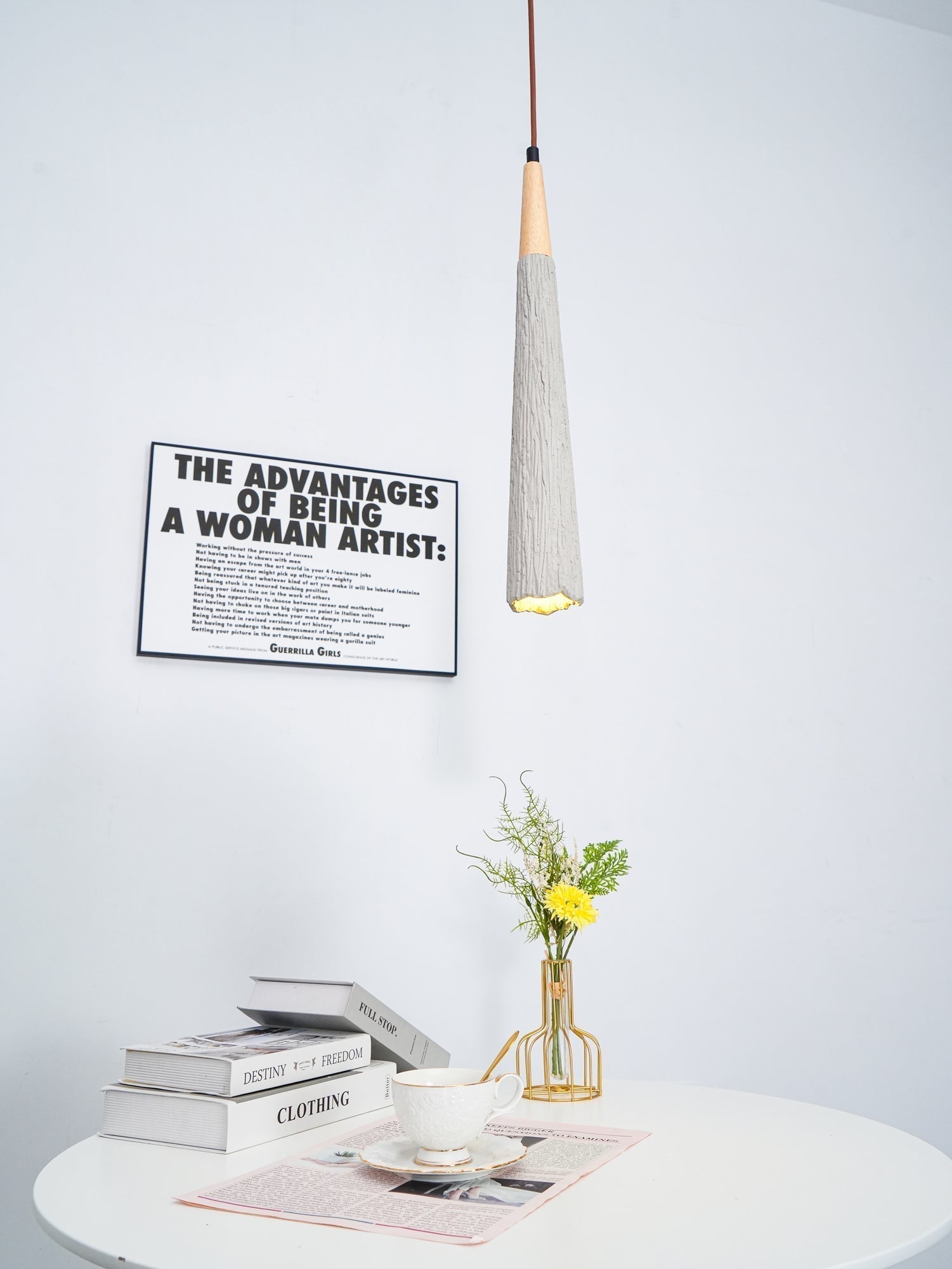Pleated Concrete Pendant Light with Wood Accents for Modern Dining and Kitchen Decor