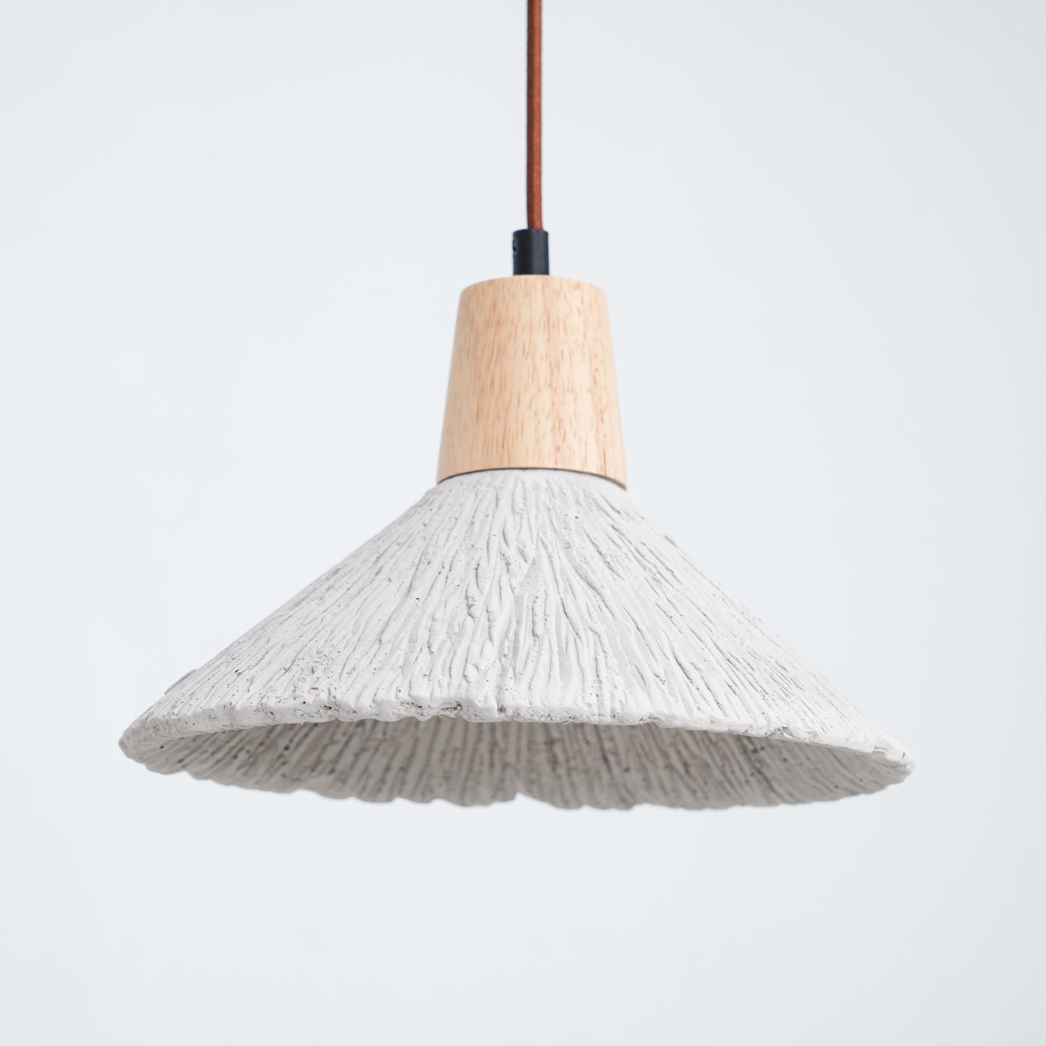 Pleated Concrete Pendant Light with Wood Accents for Modern Dining and Kitchen Decor