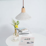 Pleated Concrete Pendant Light with Wood Accents for Modern Dining and Kitchen Decor