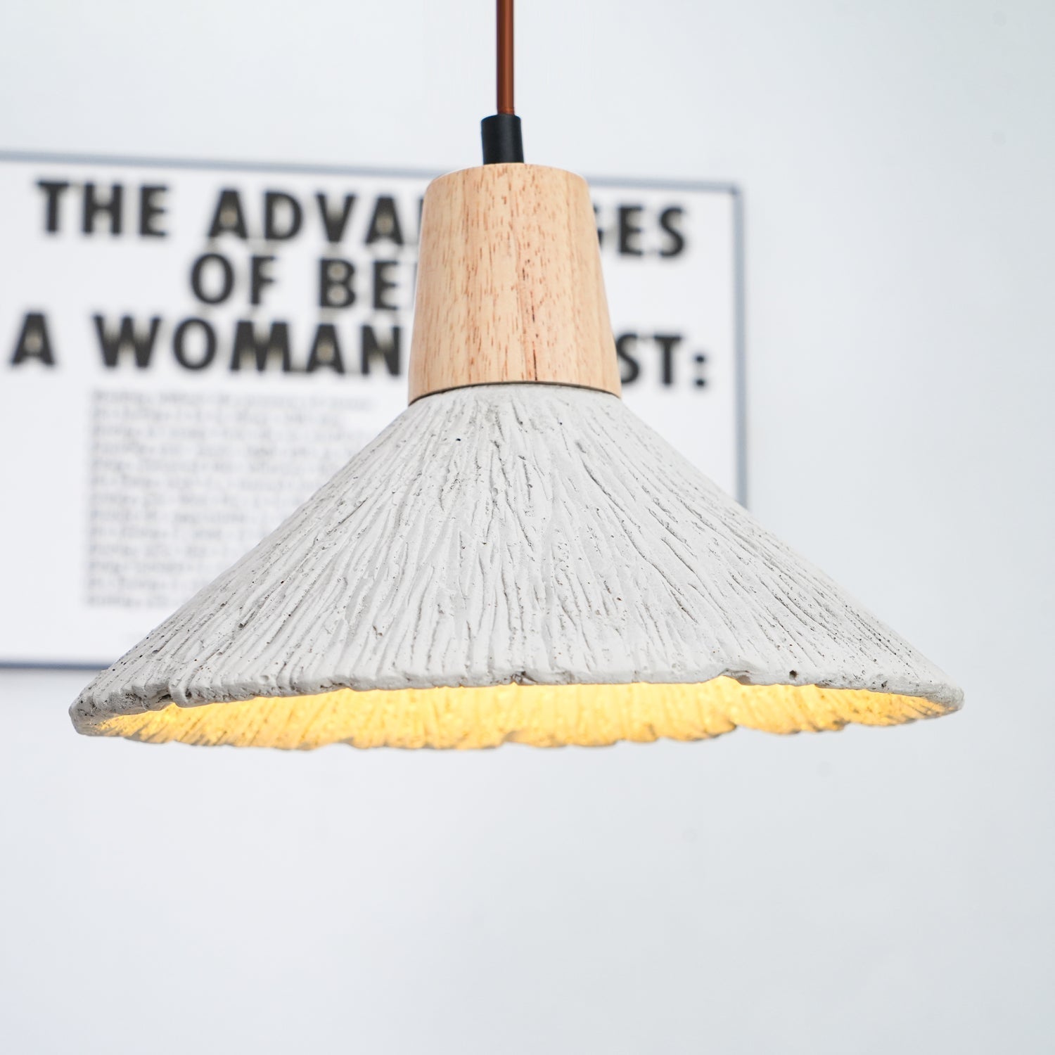 Pleated Concrete Pendant Light with Wood Accents for Modern Dining and Kitchen Decor