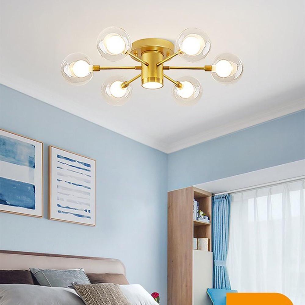 Modern 6 Light Globe Glass Flush Mount Ceiling Light for Bedroom and Living Room