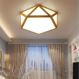 Geometric Rustic Bamboo LED Flush Mount Ceiling Light Modern Wood Indoor Fixture