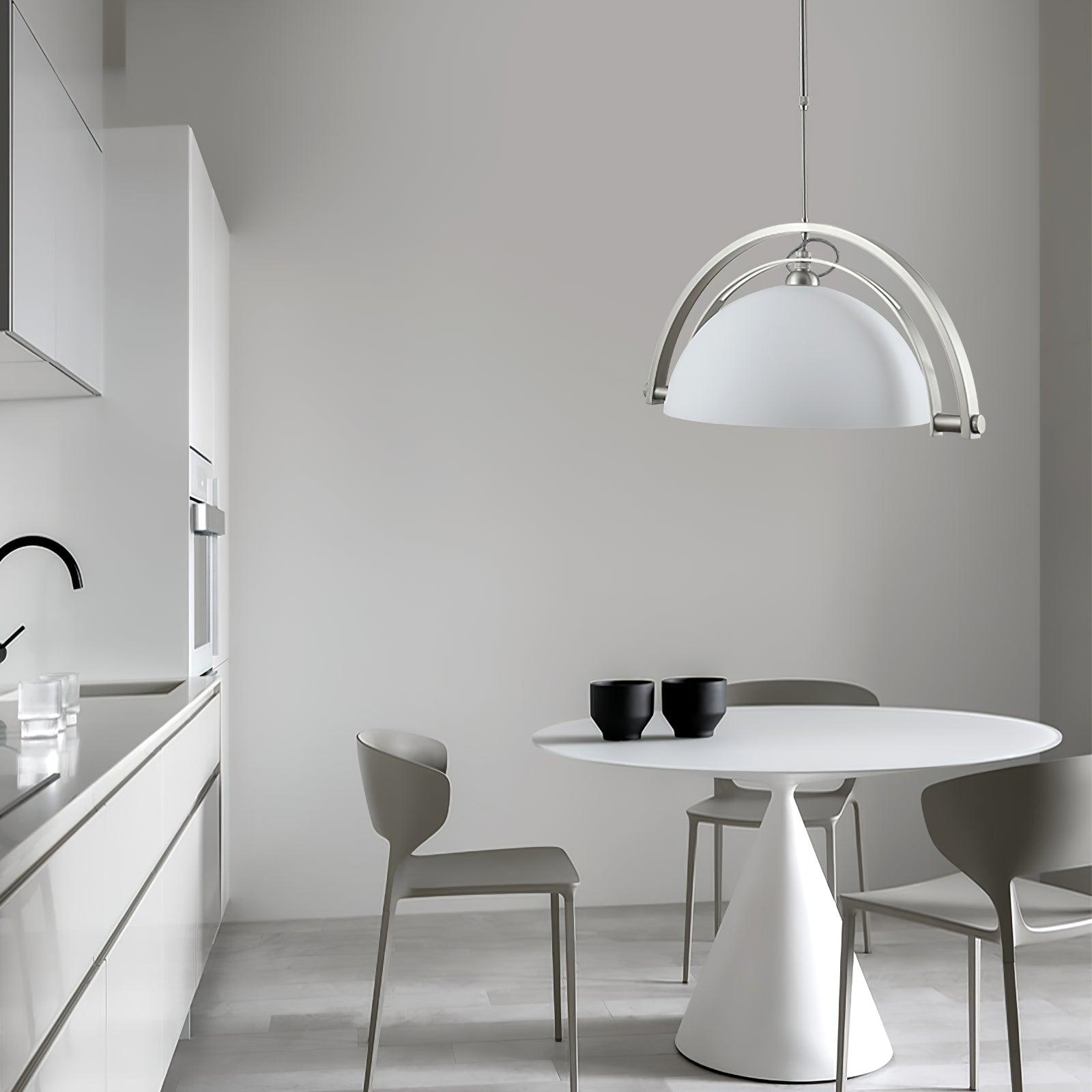 Polished Chrome Industrial Pendant Light with White Methacrylate Diffuser
