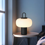 Portable LED Milk Glass Orb Table Lamp Modern Black Lantern Style Cordless Ambient Lighting