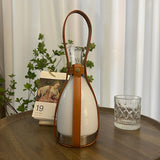 Portable Mid Century Modern Lantern LED Table Lamp with Leather Strap